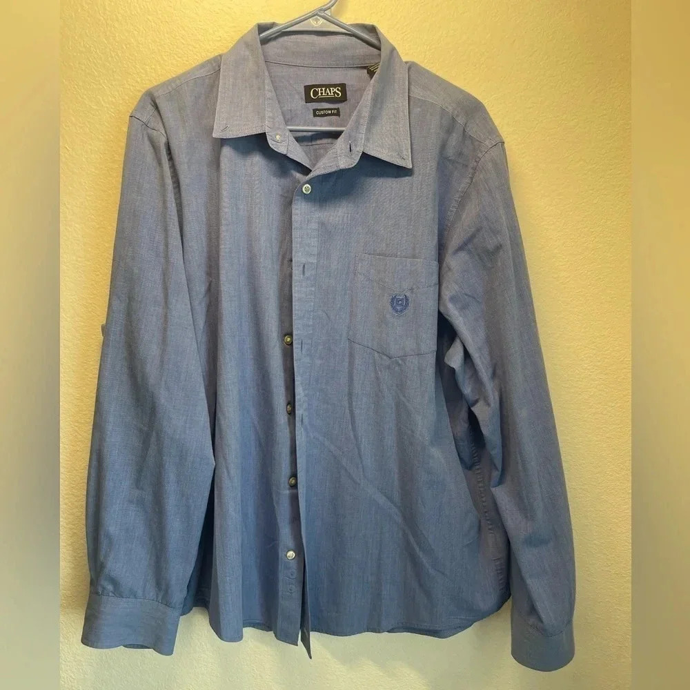 Chaps Mens custom fit size xxl long sleeve button up blue Oxford